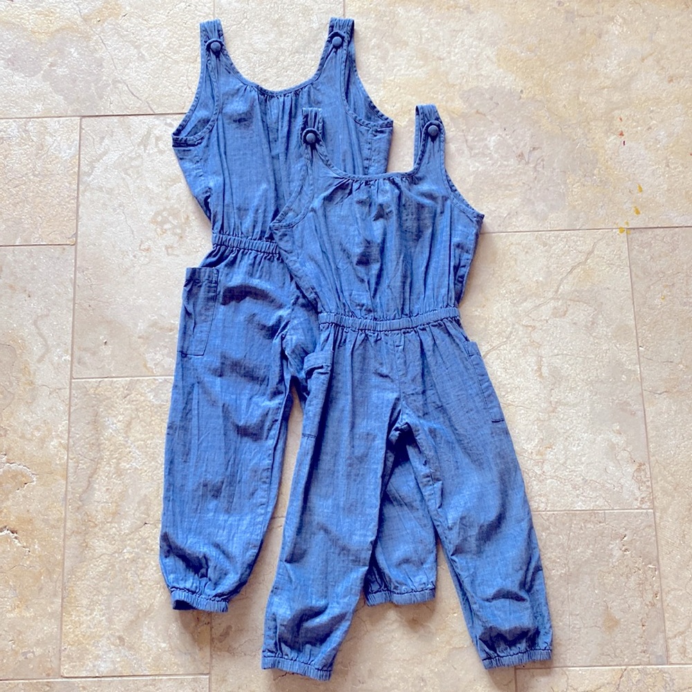 Set of 2 Girls Size 4 & Size 5 One-piece Light Denim Jumpsuit “Anthem of Ants”